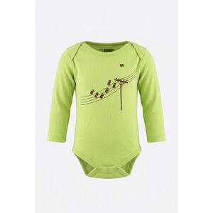 Miminko Apparel Organic Cotton Birds on a Wire Long Sleeve Bodysuit Lime Green